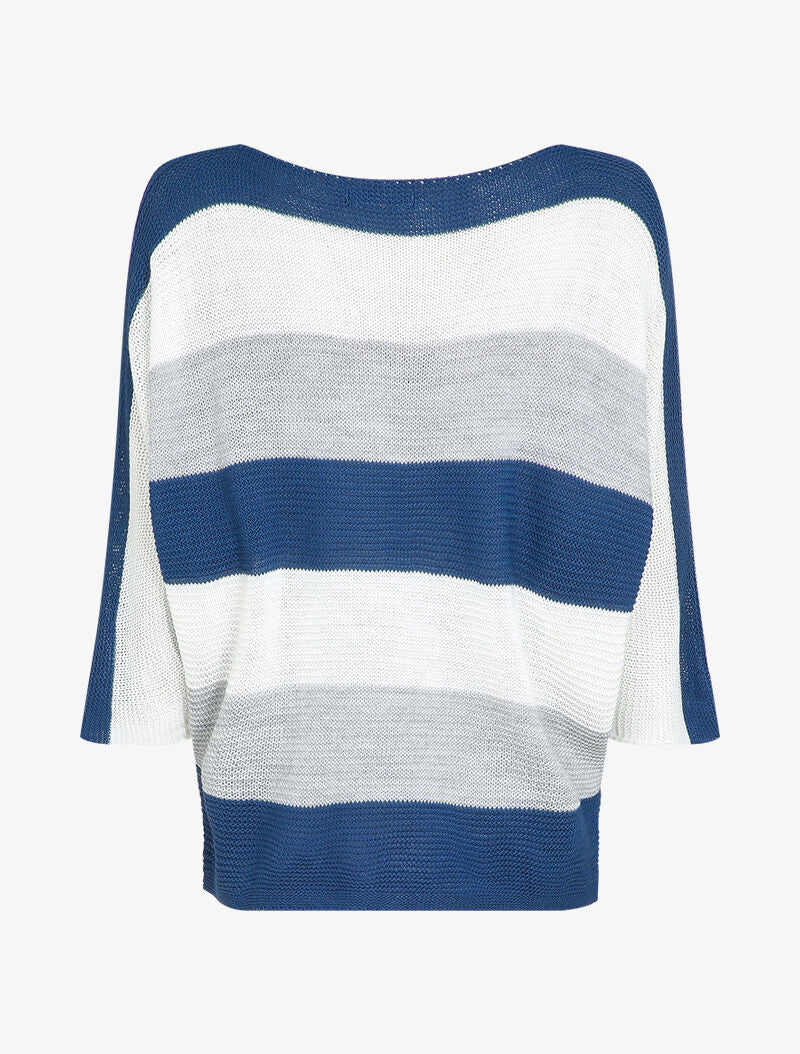 Pull loose à imprimé rayé et manches dolman - Bleu - 2