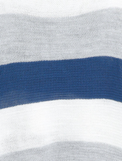 Pull loose à imprimé rayé et manches dolman - Bleu - 3