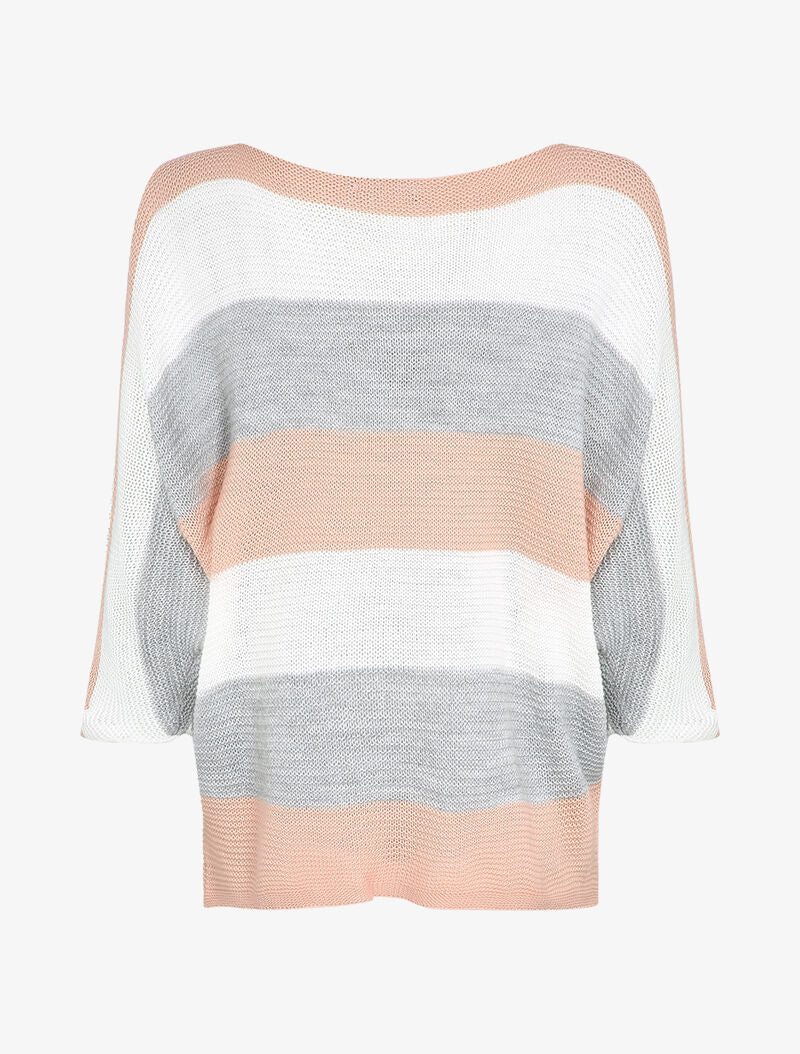 Pull loose à imprimé rayé et manches dolman - Rose - 2