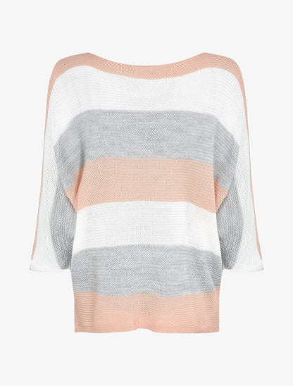 Pull loose à imprimé rayé et manches dolman - Rose - 2