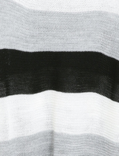 Pull loose à imprimé rayé et manches dolman - Noir - 3