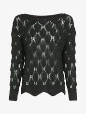 Pull oversize en maille crochet - Noir - 1