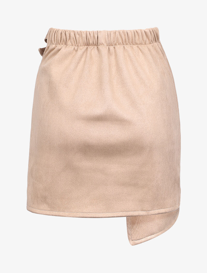 Jupe portefeuille en suédine à pan asymétrique - Beige - 2