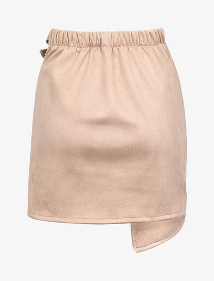 Jupe portefeuille en suédine à pan asymétrique - Beige - 2