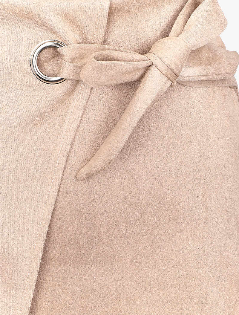 Jupe portefeuille en suédine à pan asymétrique - Beige - 3