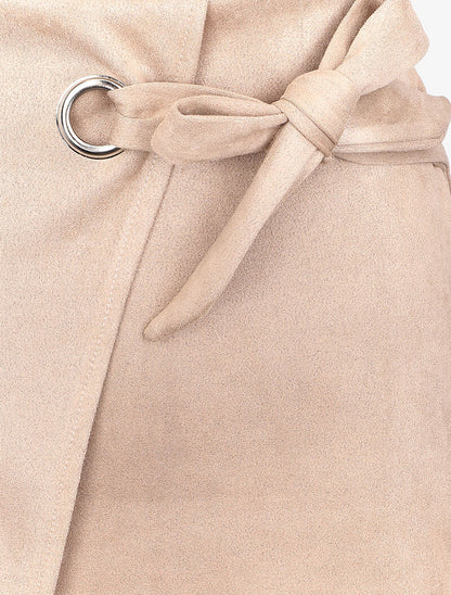 Jupe portefeuille en suédine à pan asymétrique - Beige - 3