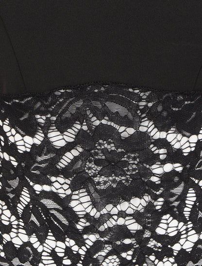 Body échancré en dentelle à bustier coquée - Noir - 3