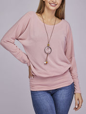 Top chauve-souris avec sautoir - Rose - 4