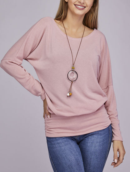 Top chauve-souris avec sautoir - Rose - 4