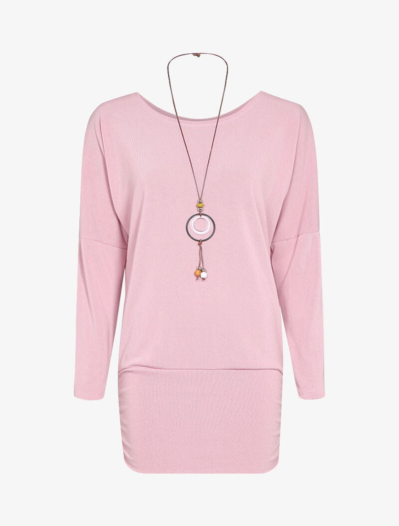 Top chauve-souris avec sautoir - Rose - 2
