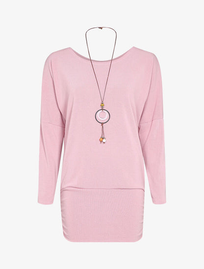 Top chauve-souris avec sautoir - Rose - 2