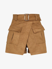 Short style jupe portefeuille en suédine - Camel - 1