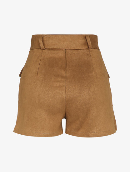 Short style jupe portefeuille en suédine - Camel - 2