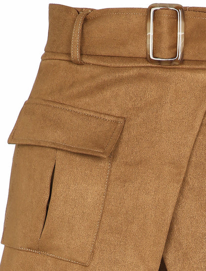 Short style jupe portefeuille en suédine - Camel - 3