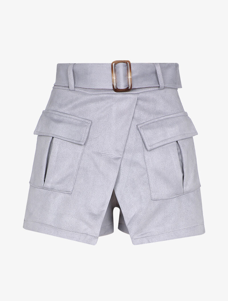 Short style jupe portefeuille en suédine - Gris clair - 1