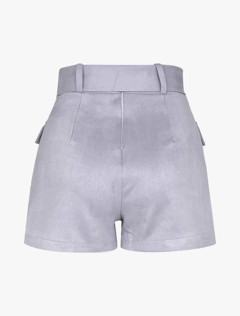 Short style jupe portefeuille en suédine - Gris clair - 2