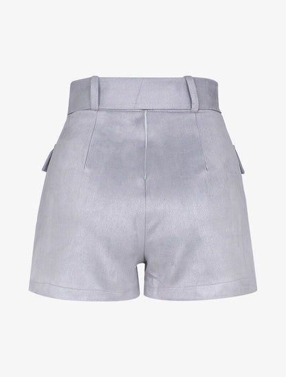 Short style jupe portefeuille en suédine - Gris clair - 2