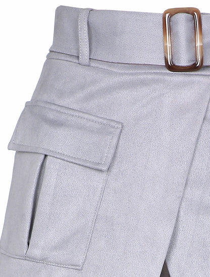Short style jupe portefeuille en suédine - Gris clair - 3