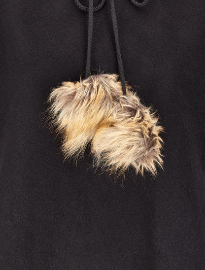 Poncho en V à capuche et détail fausse fourrure - Noir - 3