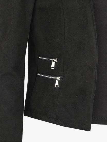 Veste ouverte en suédine à poches zippées en trompe l&