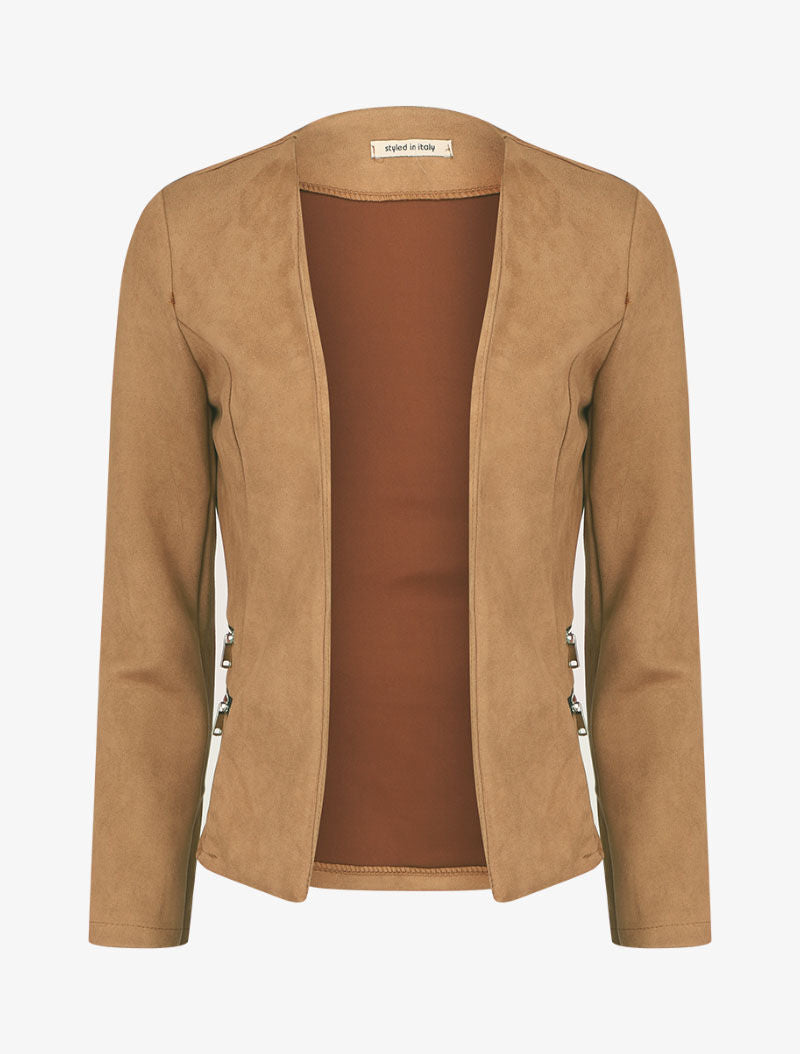 Veste ouverte en suédine à poches zippées en trompe l&