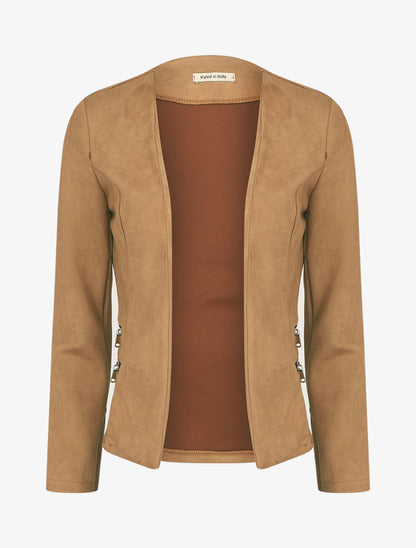 Veste ouverte en suédine à poches zippées en trompe l&