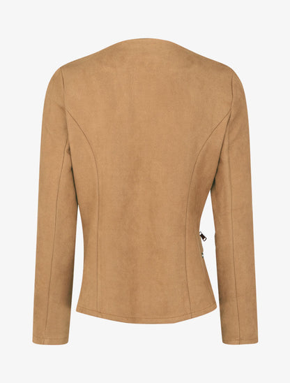 Veste ouverte en suédine à poches zippées en trompe l&