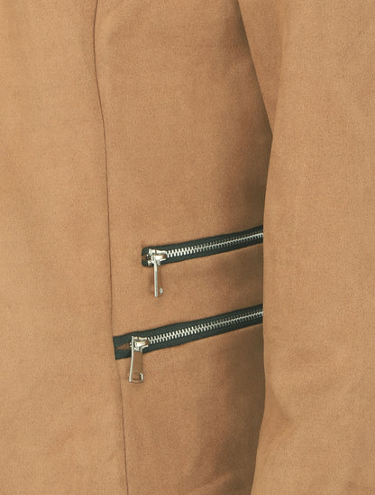 Veste ouverte en suédine à poches zippées en trompe l&