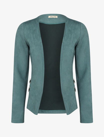 Veste ouverte en suédine à poches zippées en trompe l&