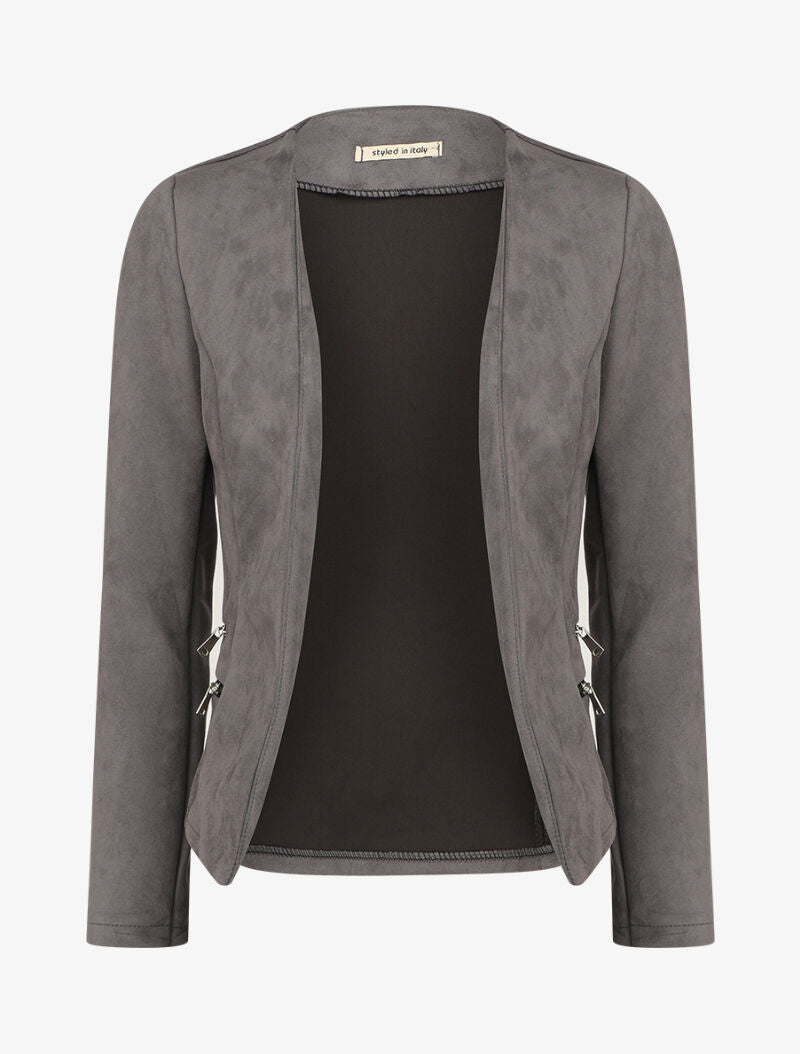 Veste ouverte en suédine à poches zippées en trompe l&