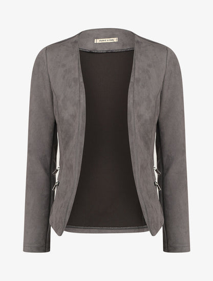 Veste ouverte en suédine à poches zippées en trompe l&