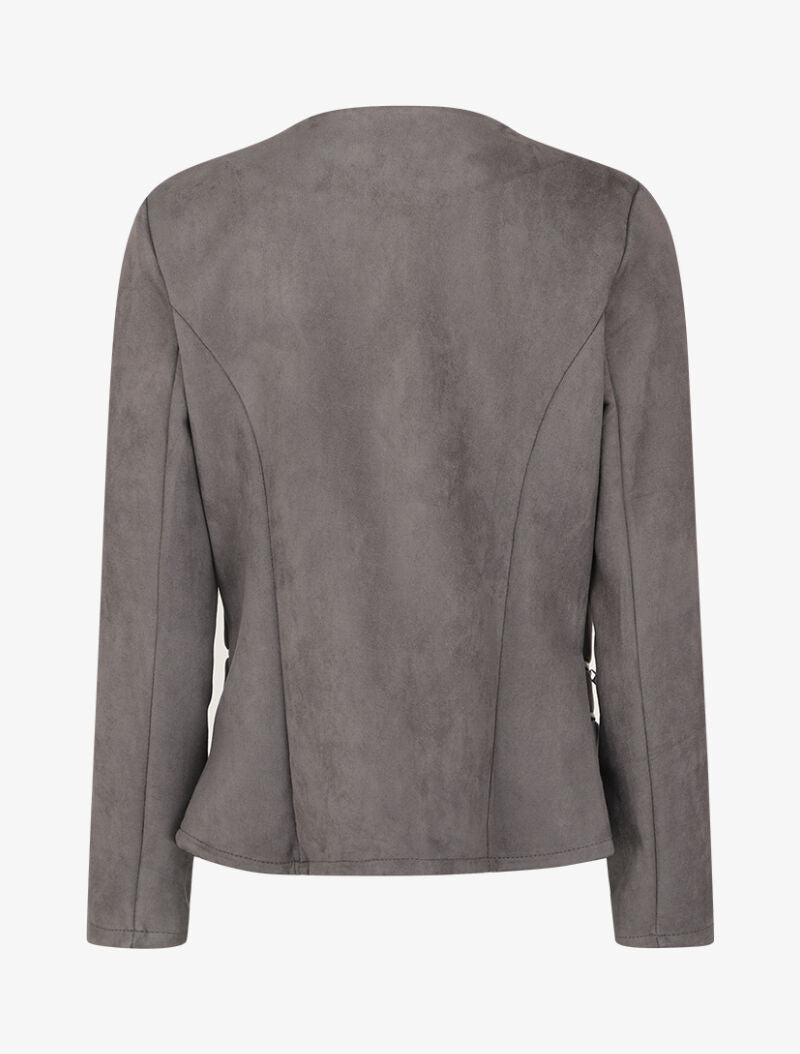 Veste ouverte en suédine à poches zippées en trompe l&