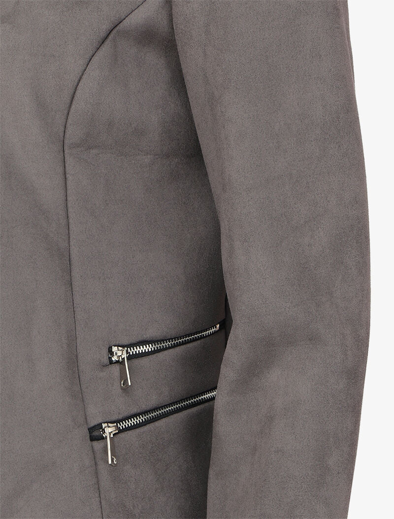 Veste ouverte en suédine à poches zippées en trompe l&