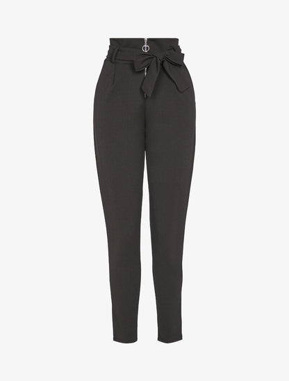 Pantalon carotte zippé à taille empire - Noir - 1