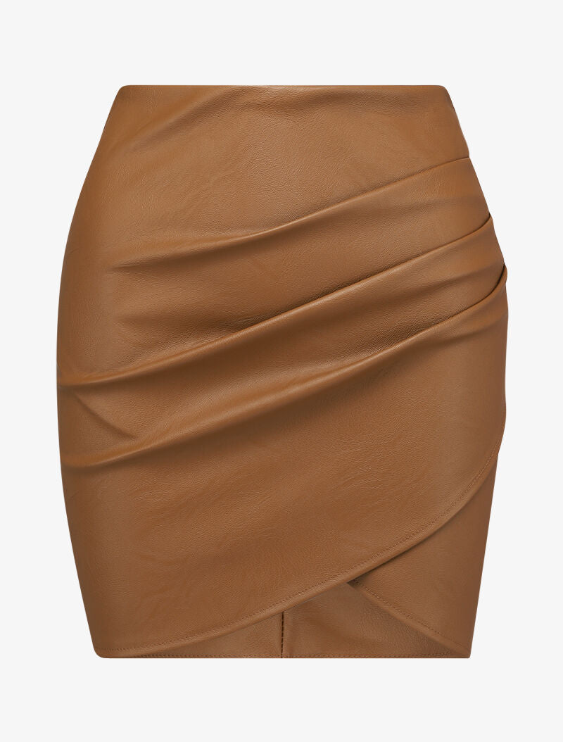 Mini jupe portefeuille en simili - Camel - 1