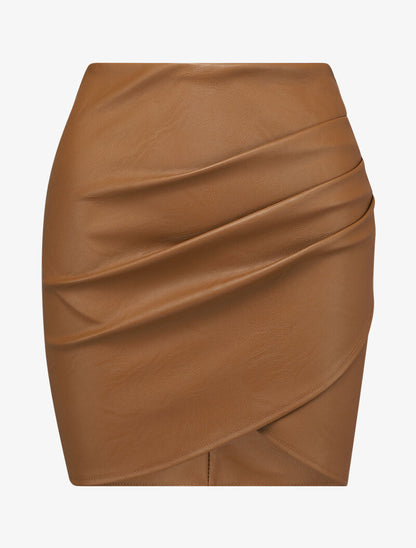 Mini jupe portefeuille en simili - Camel - 1