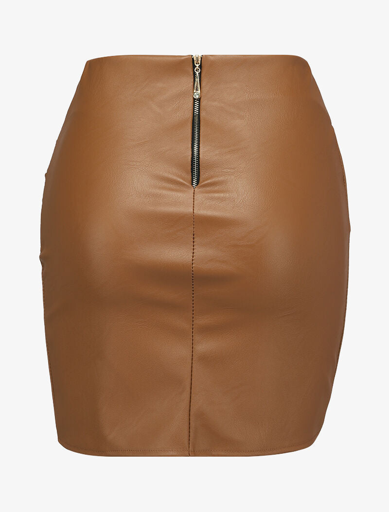 Mini jupe portefeuille en simili - Camel - 2