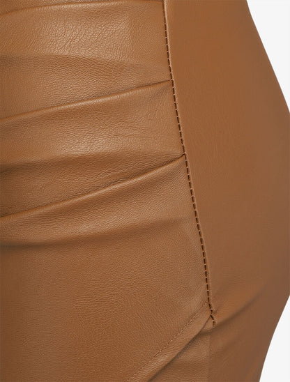 Mini jupe portefeuille en simili - Camel - 3