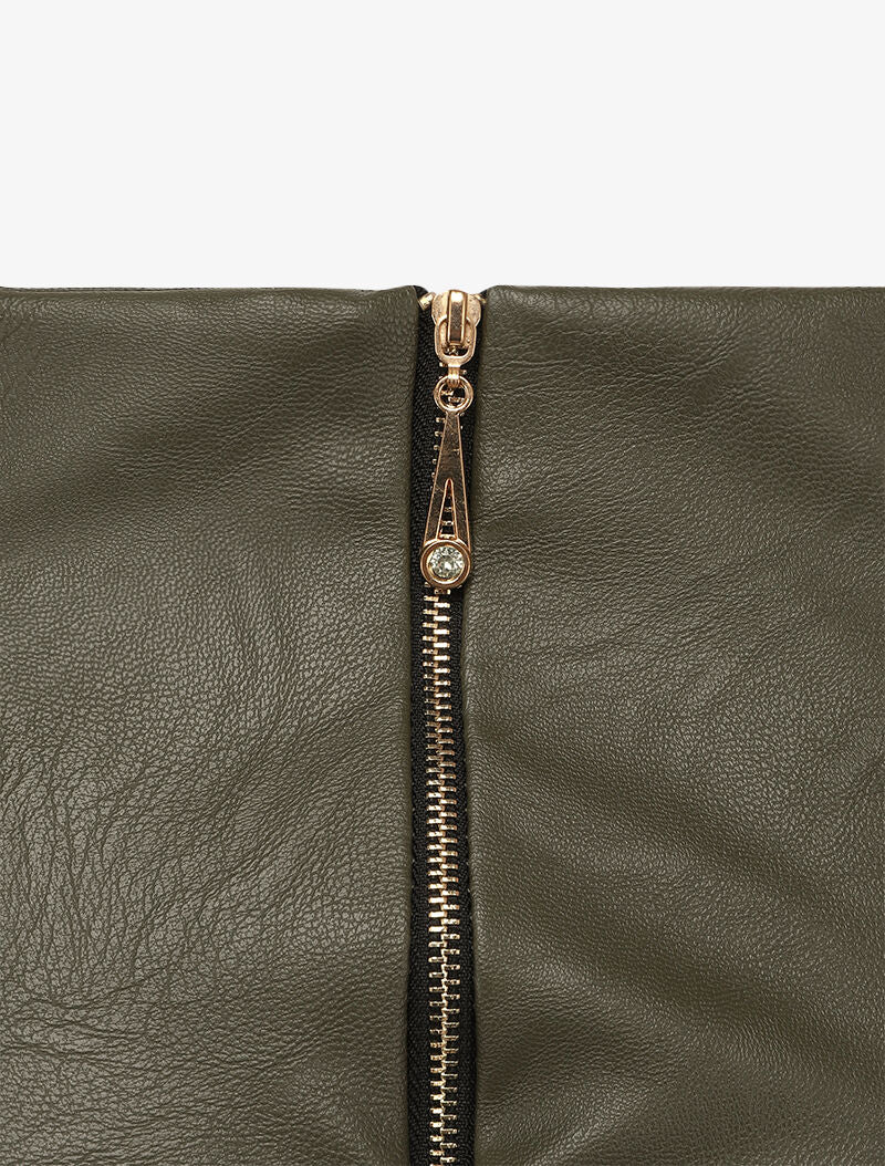 Mini jupe portefeuille en simili - Kaki - 3