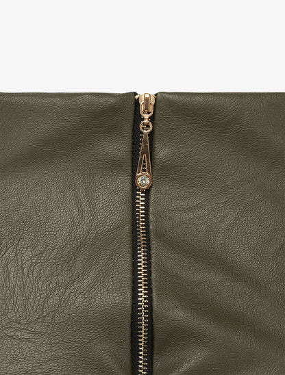 Mini jupe portefeuille en simili - Kaki - 3