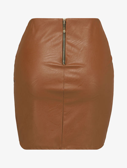 Mini jupe portefeuille en simili - Marron - 2