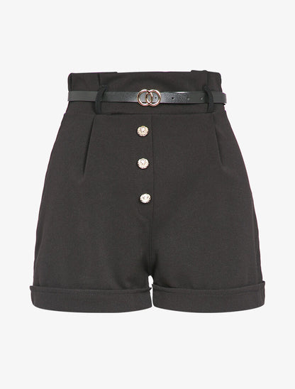 Short taille haute à boutons stylisés - Noir - 1