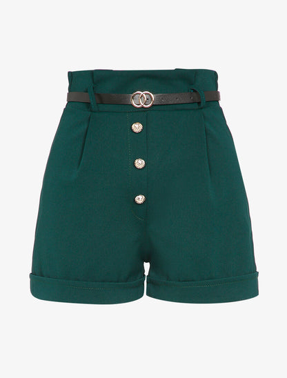 Short taille haute à boutons stylisés - Vert foncé - 1