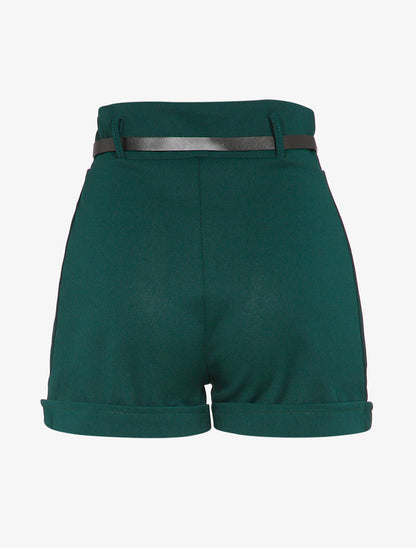 Short taille haute à boutons stylisés - Vert foncé - 2