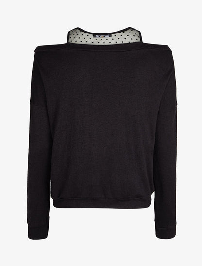 Pull fin à empiècement voile transparent - Noir - 2