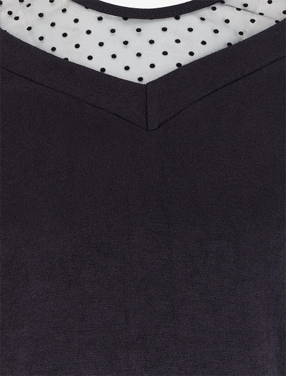 Pull fin à empiècement voile transparent - Noir - 3