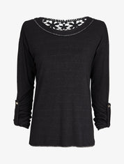 Pull à dos long en crochet - Noir - 1