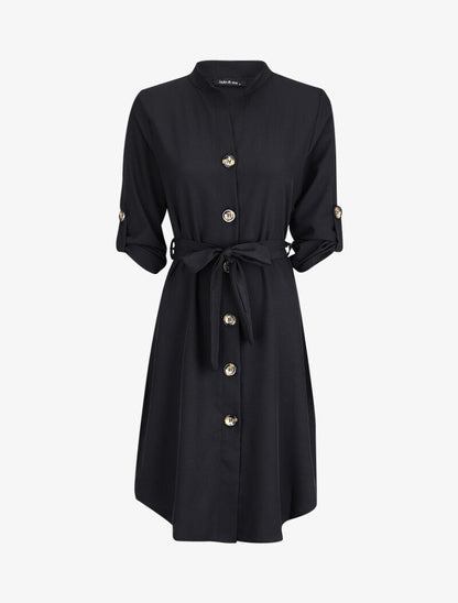 Robe chemise unie - Noir - 1