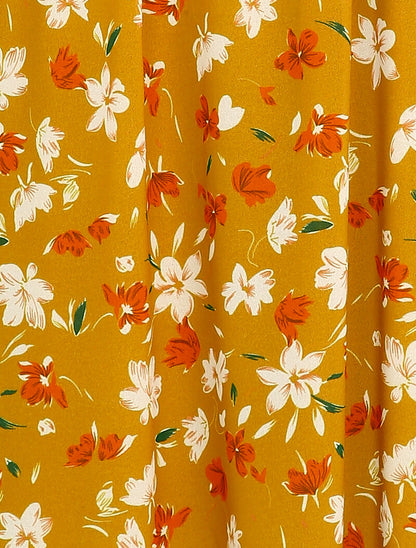 Robe imprimé fleur de lys à col lavallière - Moutarde - 3