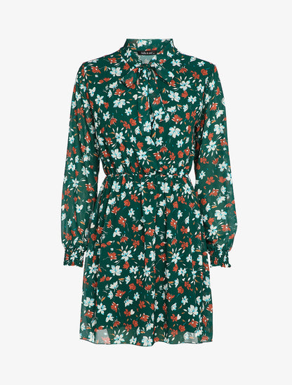 Robe imprimé fleur de lys à col lavallière - Vert émeraude - 4